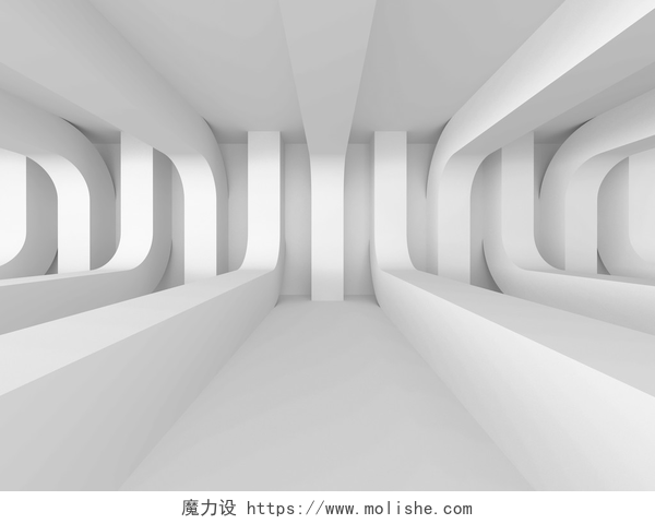 抽象的白色建筑未来派的背景3D渲染图摘要白色背景
